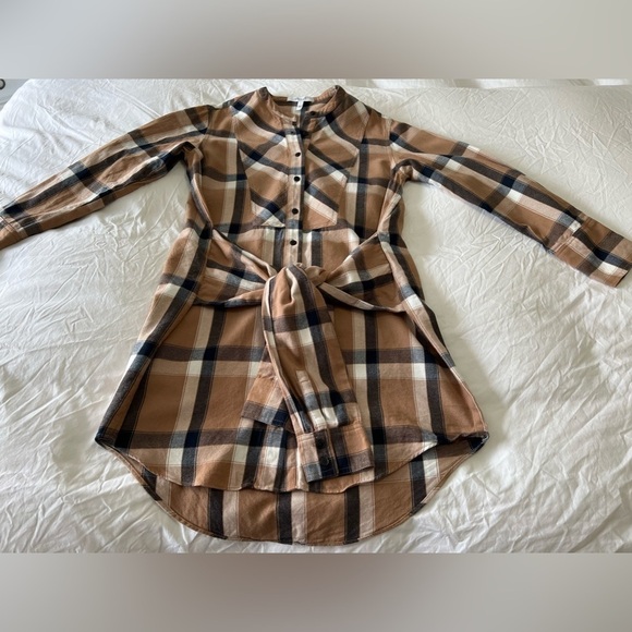 10 Crosby Derek Lam Dresses & Skirts - Derek Lam 10 Crosby Denim Mock Tie Waist Dress | Camel 100% Cotton Plaid SZ 6.
